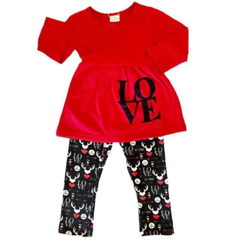 Girls Holiday Reindeer Hearts 3-Piece Outfit