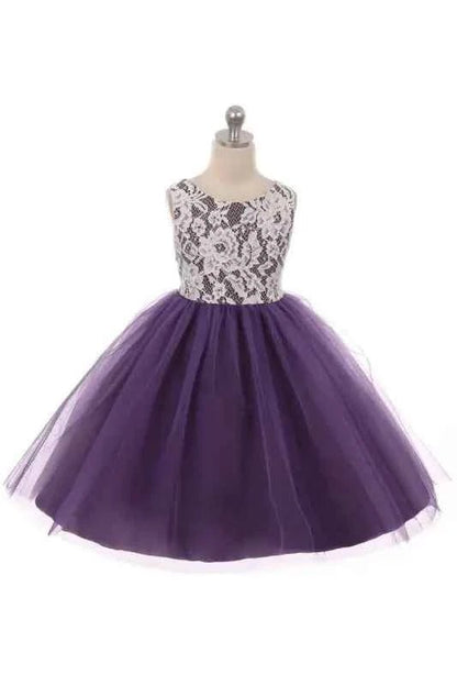 Girl's Purple Lace Illusion Dress
