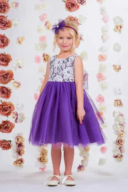Girl's Purple Lace Illusion Dress
