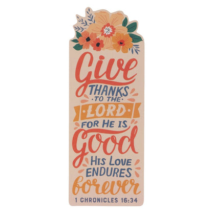 Give Thanks Floral Premium Cardstock Bookmark - 1 Chronicles 16:34 | Bookmarks | 1