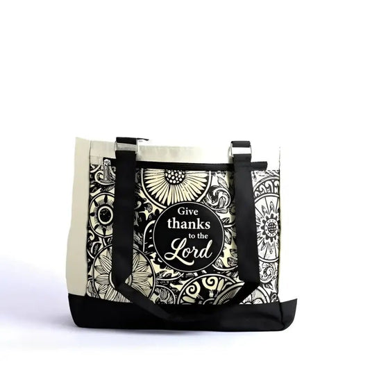 Give Thanks Tote Bag - Purses black white patterned tote bag