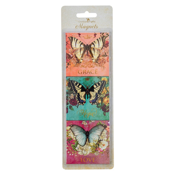 Grace, Faith, Love Secret Garden Butterfly Magnet Set | Scripture Magnets | 1