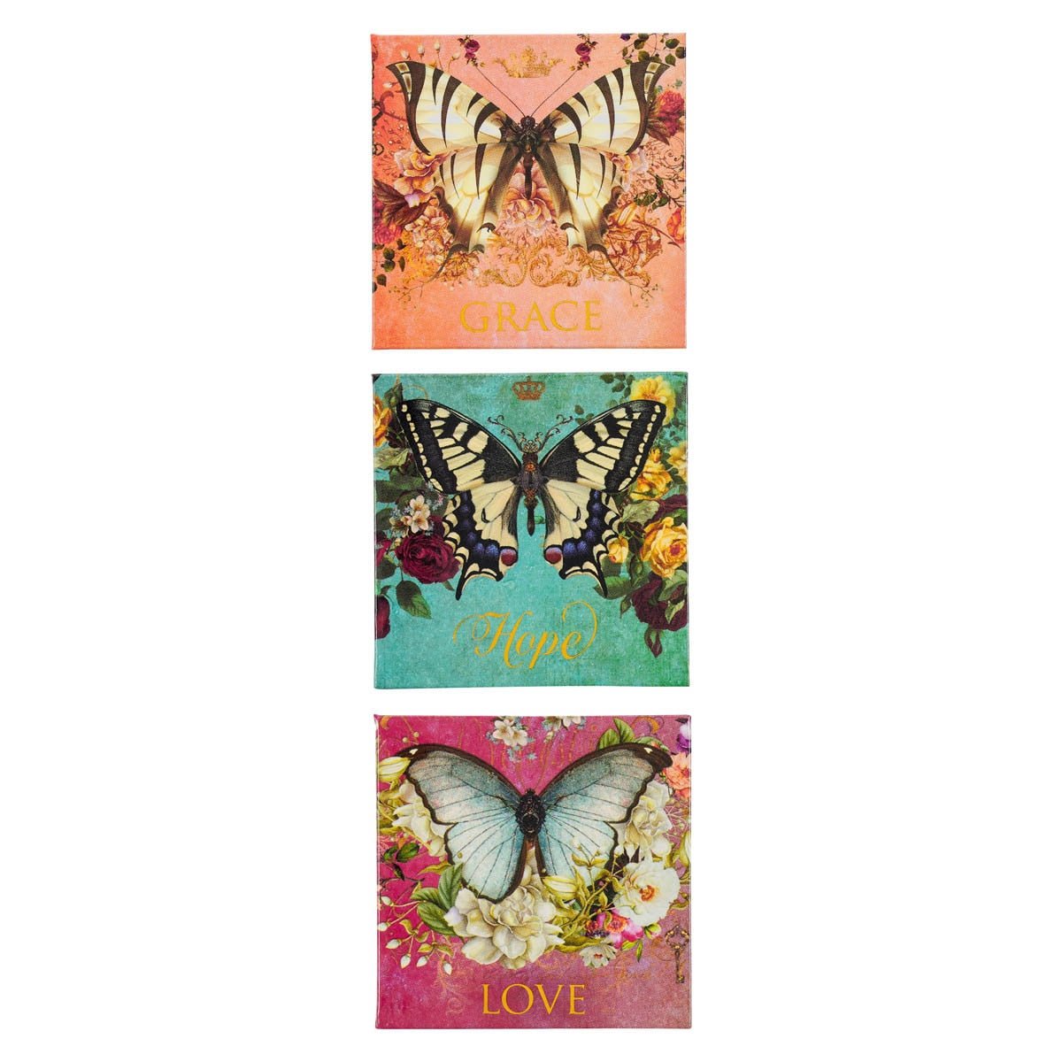 Grace, Faith, Love Secret Garden Butterfly Magnet Set | Scripture Magnets | 3