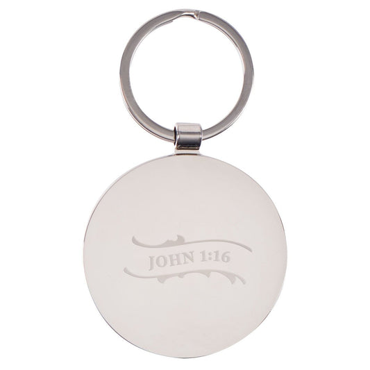 Grace Upon Grace Indigo Rose Gold Metal Epoxy - coated Keychain - John 1:16 | Keychains | 2