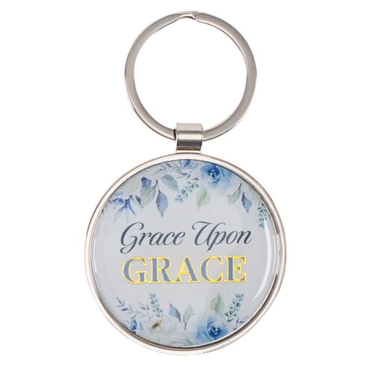Grace Upon Grace Indigo Rose Gold Metal Epoxy - coated Keychain - John 1:16 | Keychains | 1