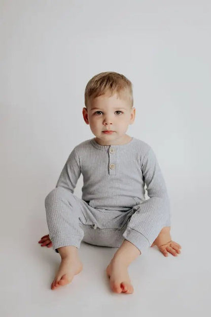 Gray Baby Ribbed Playsuit with pockets by Three Little Tots - Toddler Pajamas