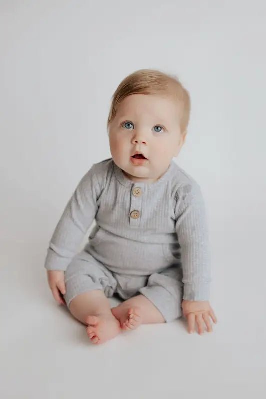 Gray Baby Ribbed Playsuit with pockets by Three Little Tots - Toddler Pajamas
