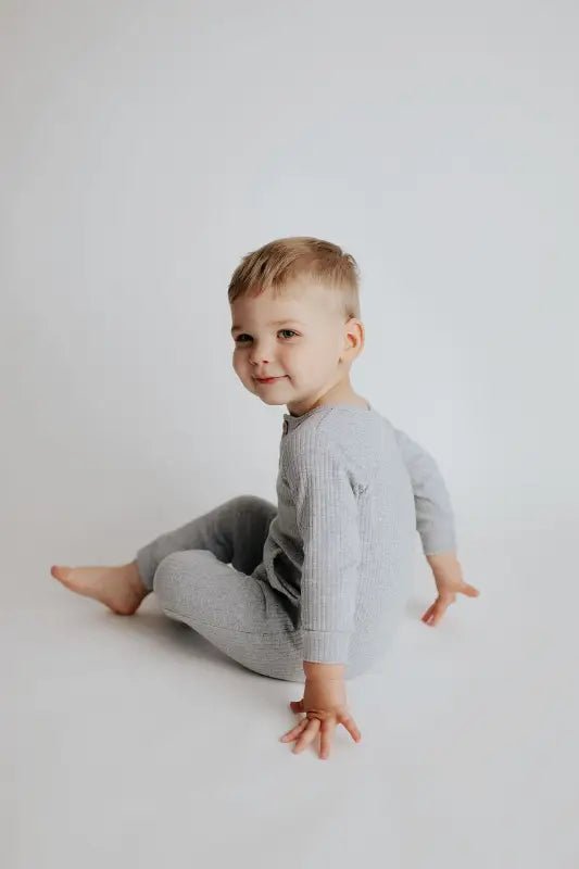 Gray Baby Ribbed Playsuit with pockets by Three Little Tots - Toddler Pajamas
