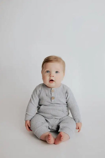 Gray Baby Ribbed Playsuit with pockets by Three Little Tots - Toddler Pajamas