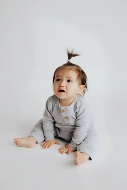 Gray Baby Ribbed Playsuit with pockets by Three Little Tots - Toddler Pajamas