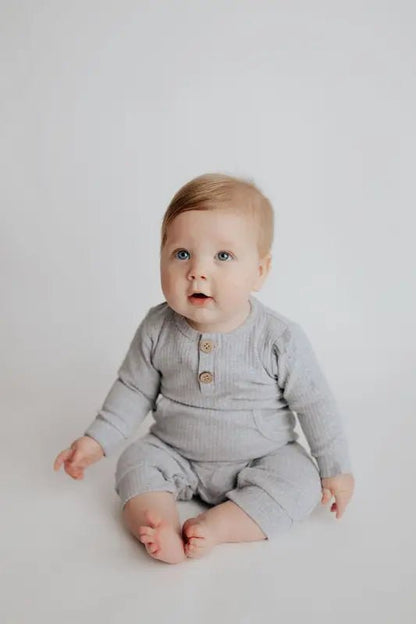 Gray Baby Ribbed Playsuit with pockets by Three Little Tots - Toddler Pajamas