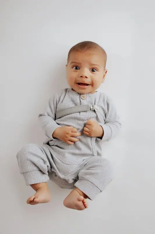 Gray Baby Ribbed Playsuit with pockets by Three Little Tots - Toddler Pajamas