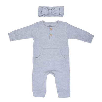 Gray Baby Ribbed Playsuit with pockets by Three Little Tots - Toddler Pajamas