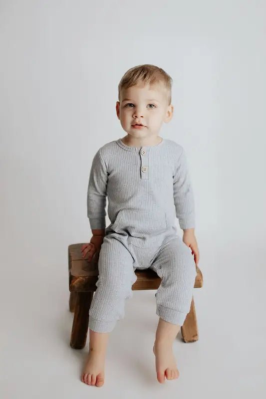 Gray Baby Ribbed Playsuit with pockets by Three Little Tots - Toddler Pajamas
