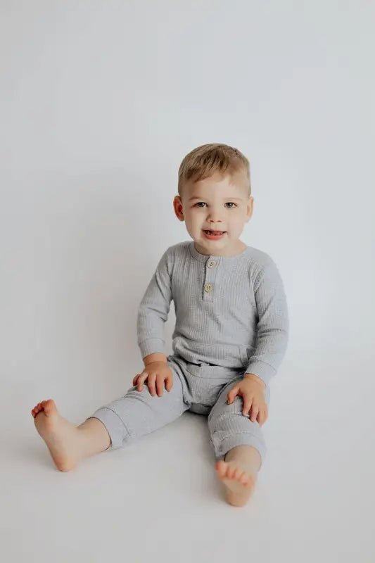 Gray Baby Ribbed Playsuit with pockets by Three Little Tots - Toddler Pajamas
