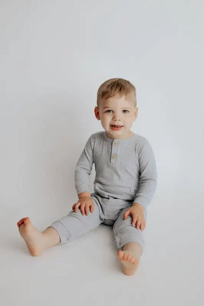 Gray Baby Ribbed Playsuit with pockets by Three Little Tots - Toddler Pajamas