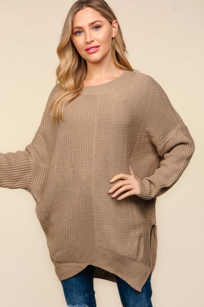 Haptics Full Size Side Slit Texture Asymmetric Sweater | Sweaters | 2