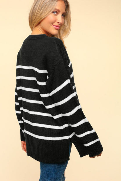 Haptics Full Size Striped Contrast Side Slit Sweater | Sweaters | 2