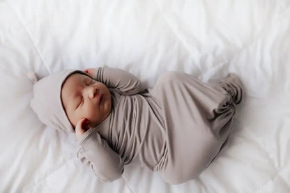 Harbor Mist Neutral Knotted Newborn Baby Gown by Three Little Tots - Unisex Onesies