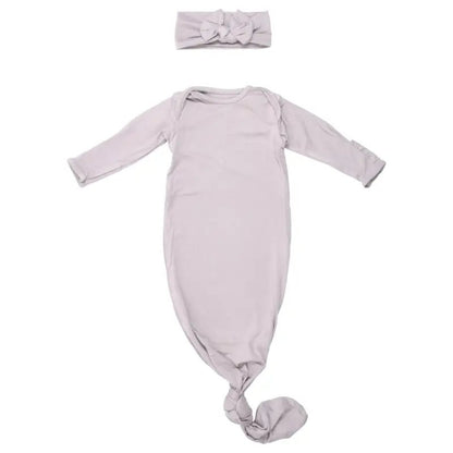 Harbor Mist Neutral Knotted Newborn Baby Gown by Three Little Tots - Unisex Onesies