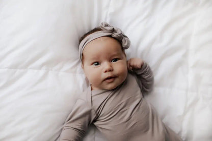 Harbor Mist Neutral Knotted Newborn Baby Gown by Three Little Tots - Unisex Onesies