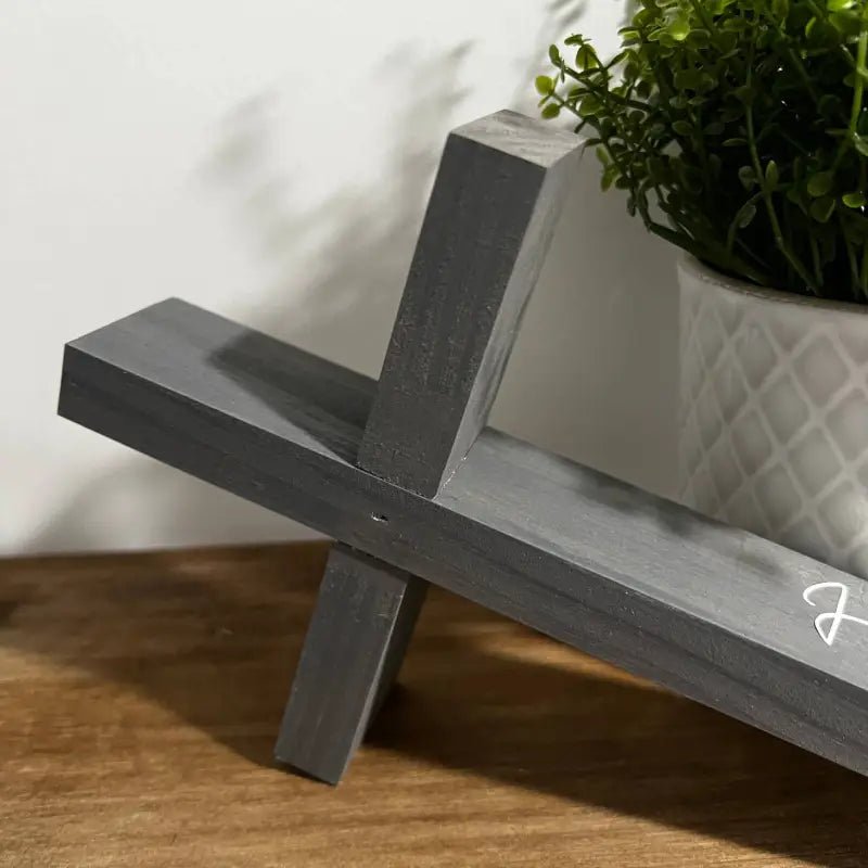 He is my Strength Wood Cross - Gray - Large - Wooden Crosses gray wooden cross-shaped stand