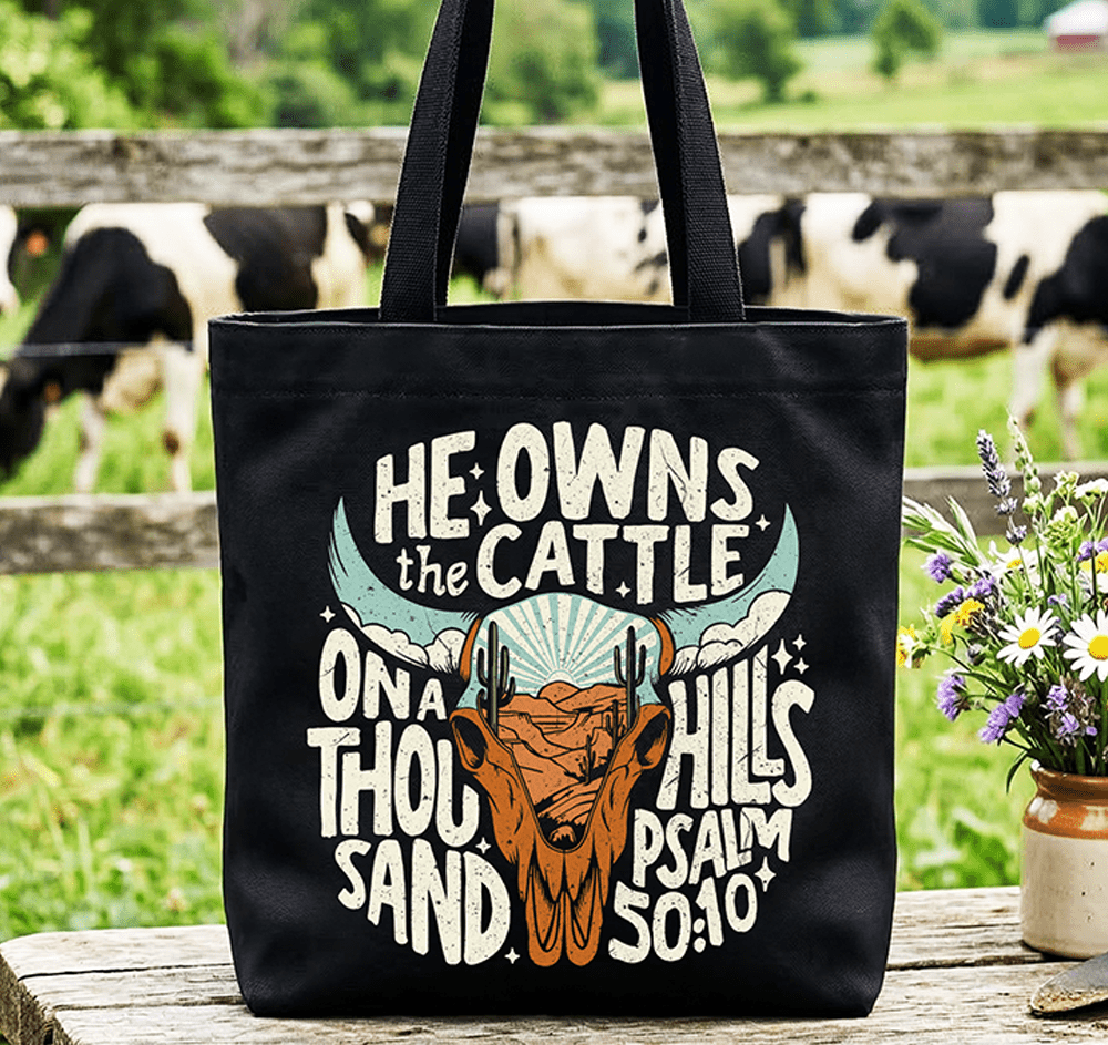 He Owns the Cattle on a Thousand Hills Tote Bag | Bags | 1