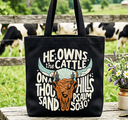 He Owns the Cattle on a Thousand Hills Tote Bag | Bags | 1