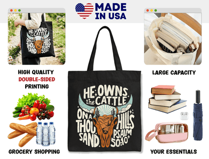 He Owns the Cattle on a Thousand Hills Tote Bag | Bags | 4