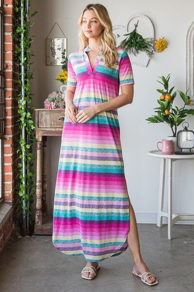 Heimish Full Size Striped Short Sleeve Maxi Tee Dress Plus Size | Dresses | 5