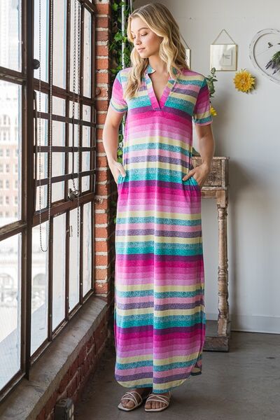 Heimish Full Size Striped Short Sleeve Maxi Tee Dress Plus Size | Dresses | 14