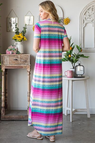 Heimish Full Size Striped Short Sleeve Maxi Tee Dress Plus Size | Dresses | 2