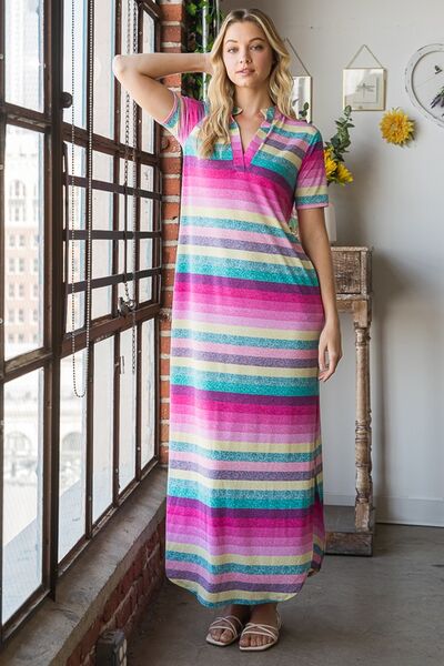 Heimish Full Size Striped Short Sleeve Maxi Tee Dress Plus Size | Dresses | 6