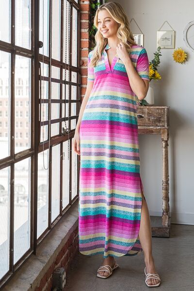 Heimish Full Size Striped Short Sleeve Maxi Tee Dress Plus Size | Dresses | 7