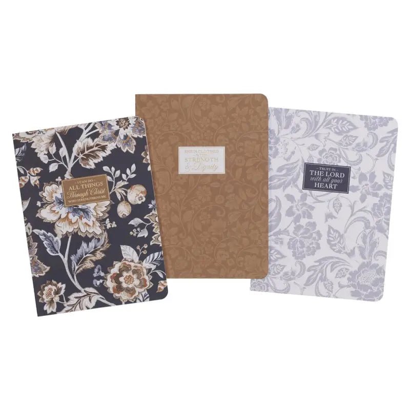 I Can Do All Things Honey-brown and Navy Large Notebook Set - Philippians 4:13 - Notebooks