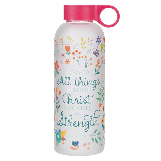 I Can Do All Things Pink Floral Water Bottle | Water Bottles | 1