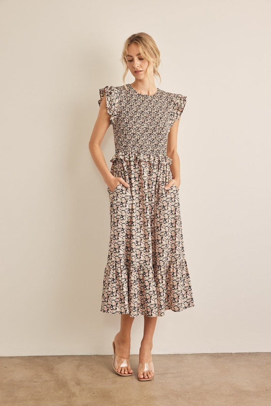 In February Floral Smocked Ruffled Midi Dress | Dresses | 1