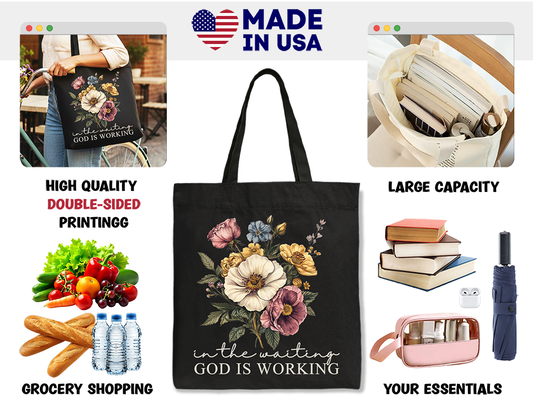 In the Waiting God Is Working Christian Tote Bag | Bags | 2