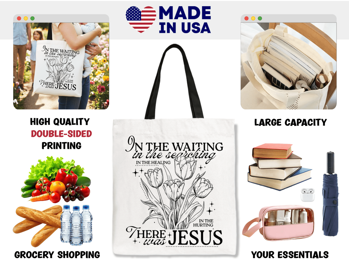 In the Waiting There Was Jesus Christian Floral Canvas Tote Bag | Bags | 3
