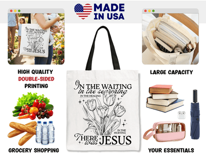 In the Waiting There Was Jesus Christian Floral Canvas Tote Bag | Bags | 3