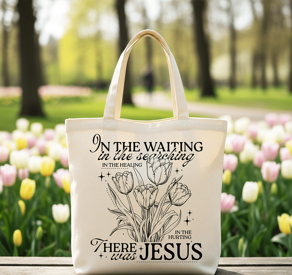 In the Waiting There Was Jesus Christian Floral Canvas Tote Bag | Bags | 4