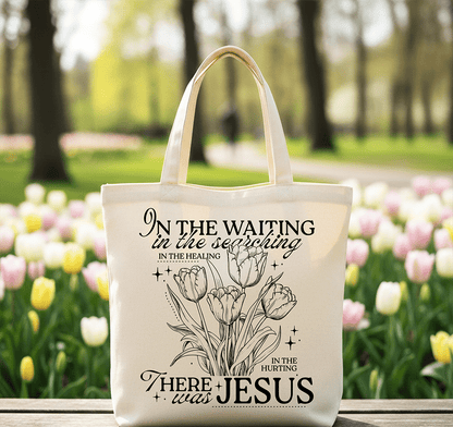 In the Waiting There Was Jesus Christian Floral Canvas Tote Bag | Bags | 4