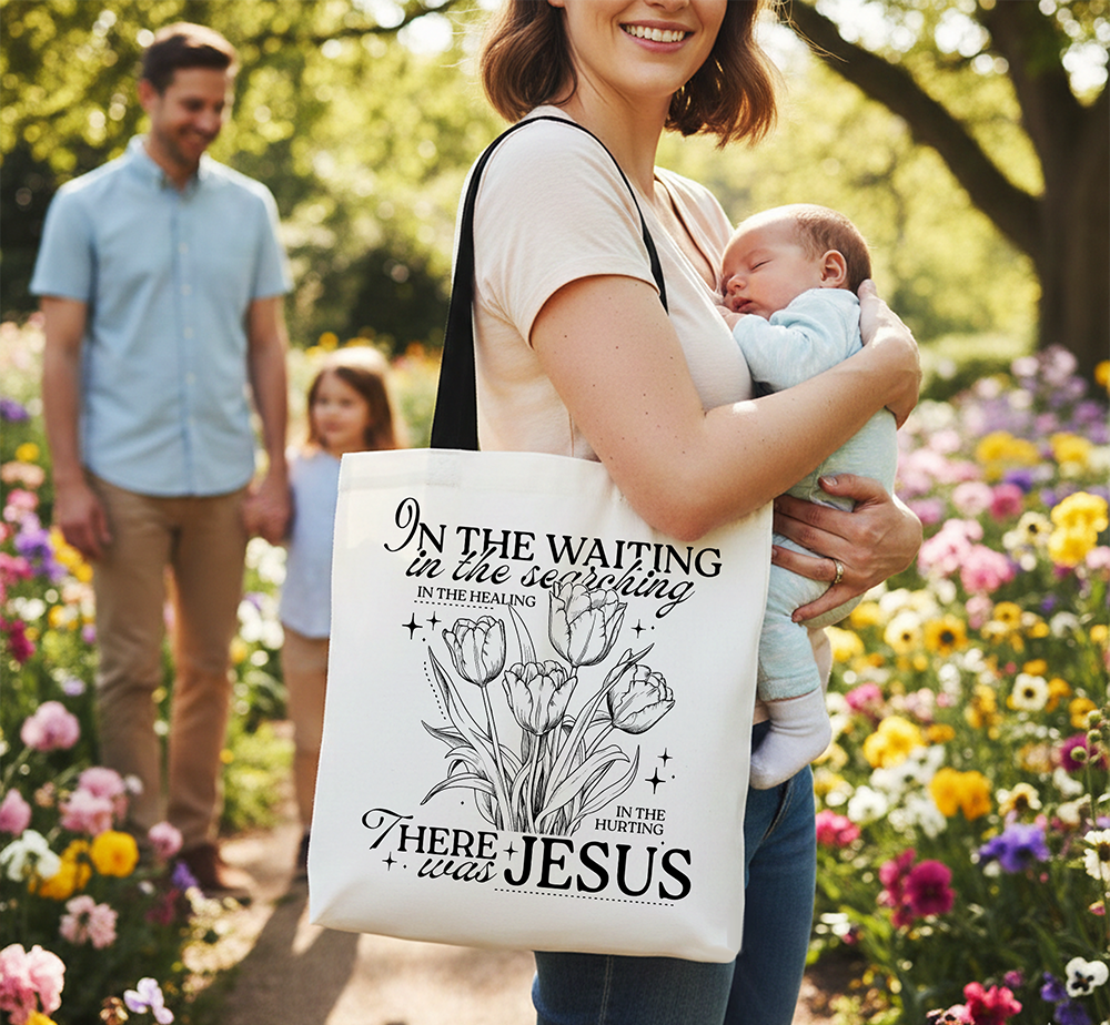 In the Waiting There Was Jesus Christian Floral Canvas Tote Bag | Bags | 5