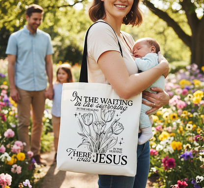 In the Waiting There Was Jesus Christian Floral Canvas Tote Bag | Bags | 5