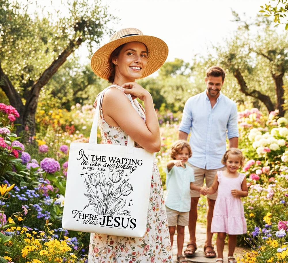 In the Waiting There Was Jesus Christian Floral Canvas Tote Bag | Bags | 7