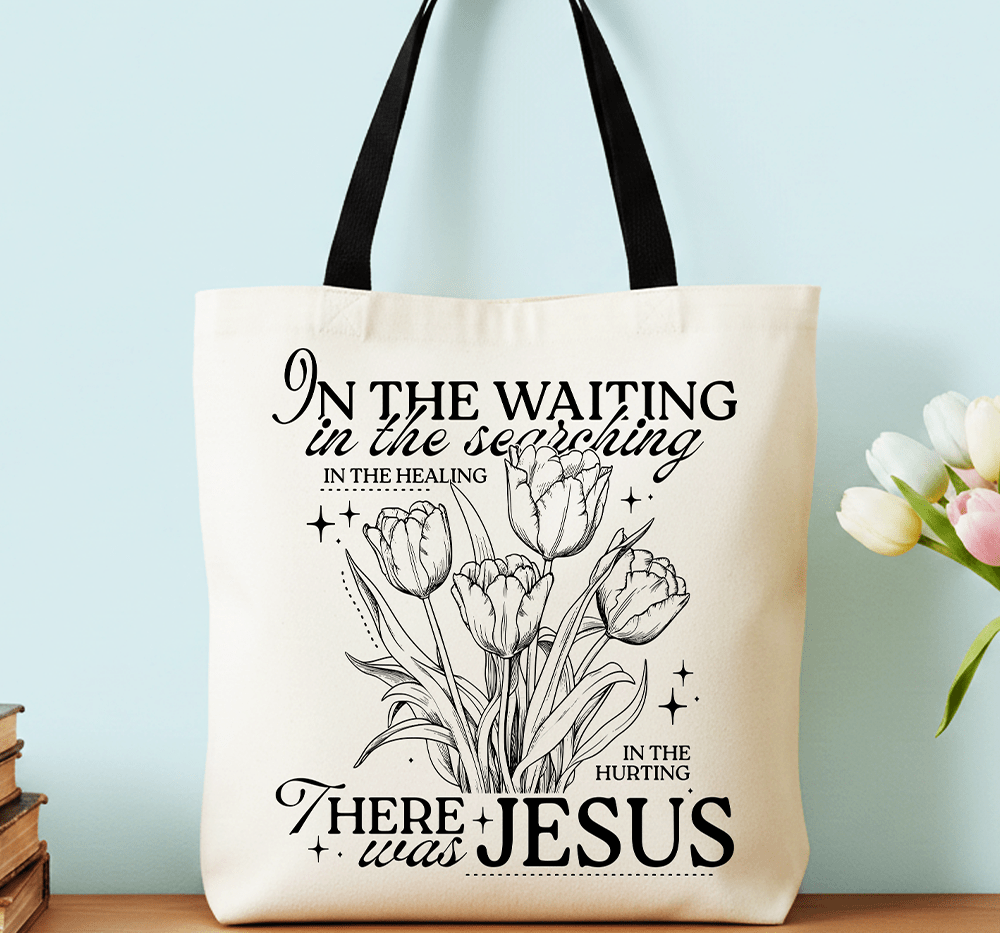 In the Waiting There Was Jesus Christian Floral Canvas Tote Bag | Bags | 1