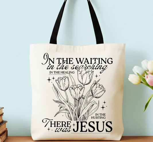 In the Waiting There Was Jesus Christian Floral Canvas Tote Bag | Bags | 1