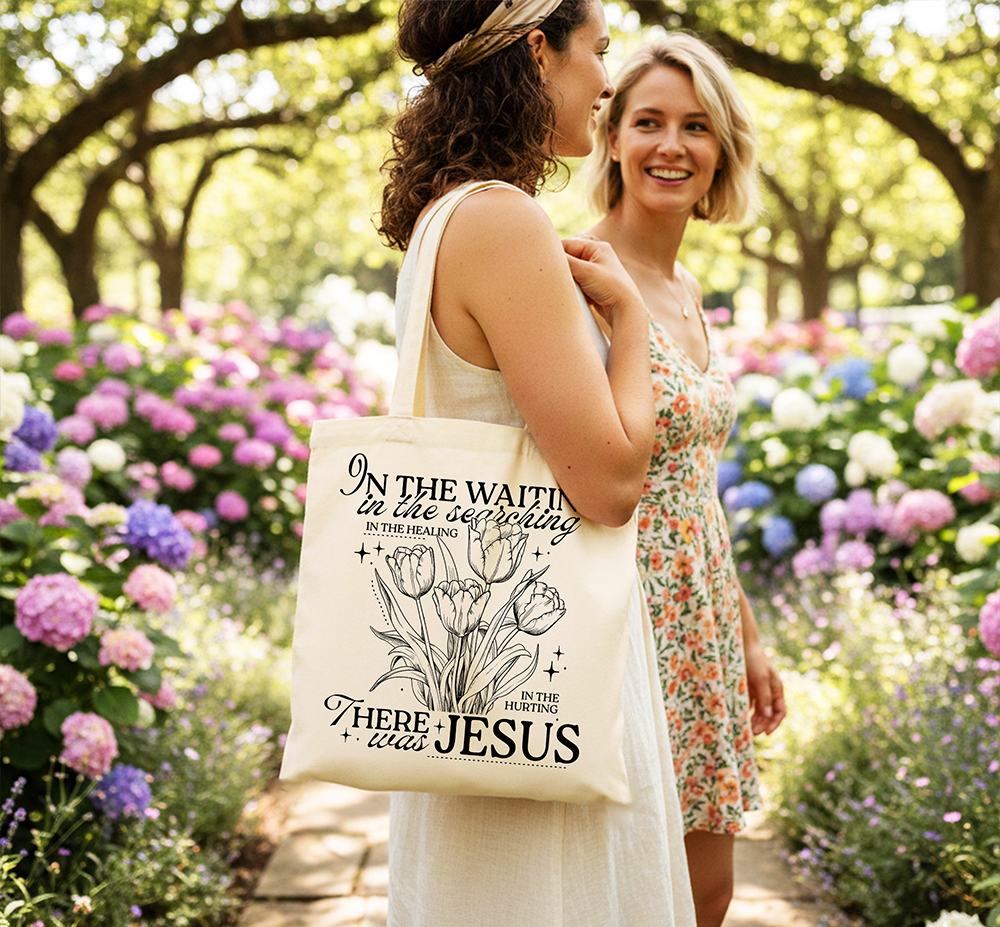 In the Waiting There Was Jesus Christian Floral Canvas Tote Bag | Bags | 6