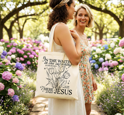 In the Waiting There Was Jesus Christian Floral Canvas Tote Bag | Bags | 6