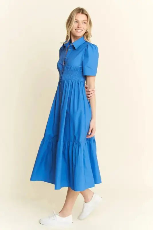 Jade By Jane Short Sleeve Button Down Midi Dress - Dresses